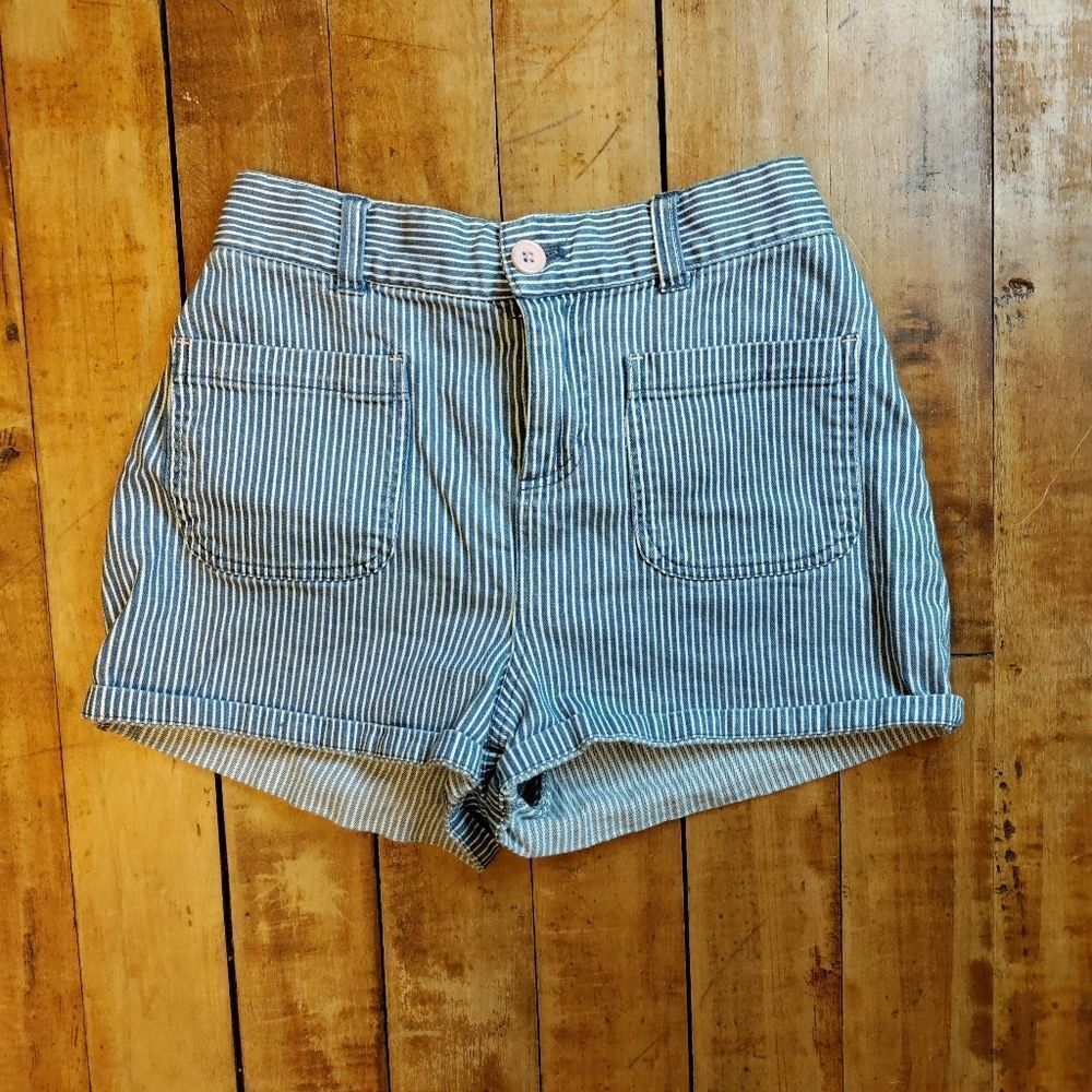 Boden size 13 girls striped shorts cotton blue white summer elastic waist